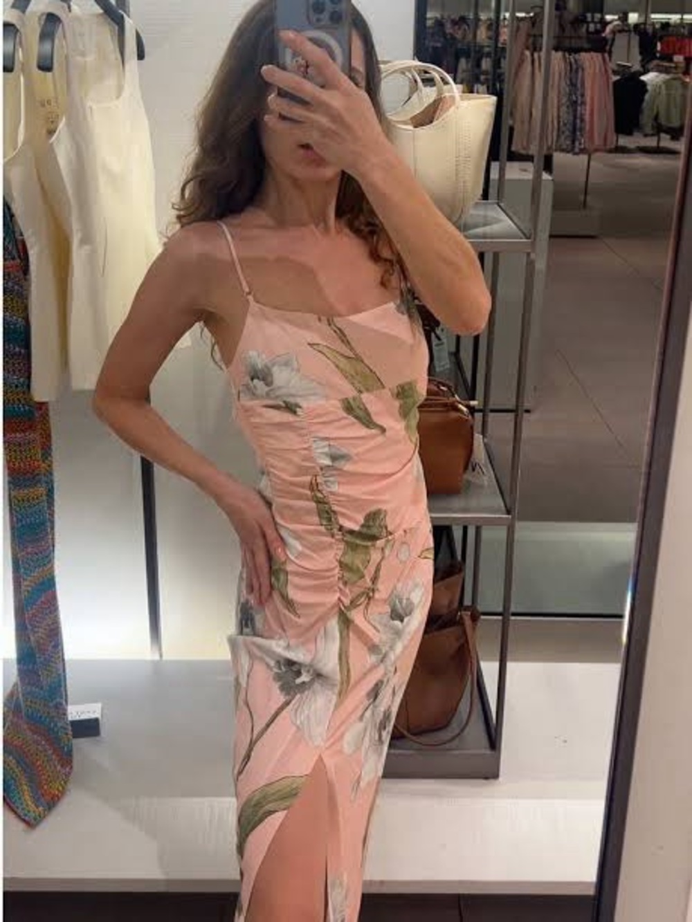 Zara Floral Printed Linen Midi Dress